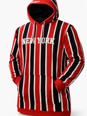 V.A.L.A. New York Striped Hoodie Men’s XL Red Black White Long Sleeve Pullover